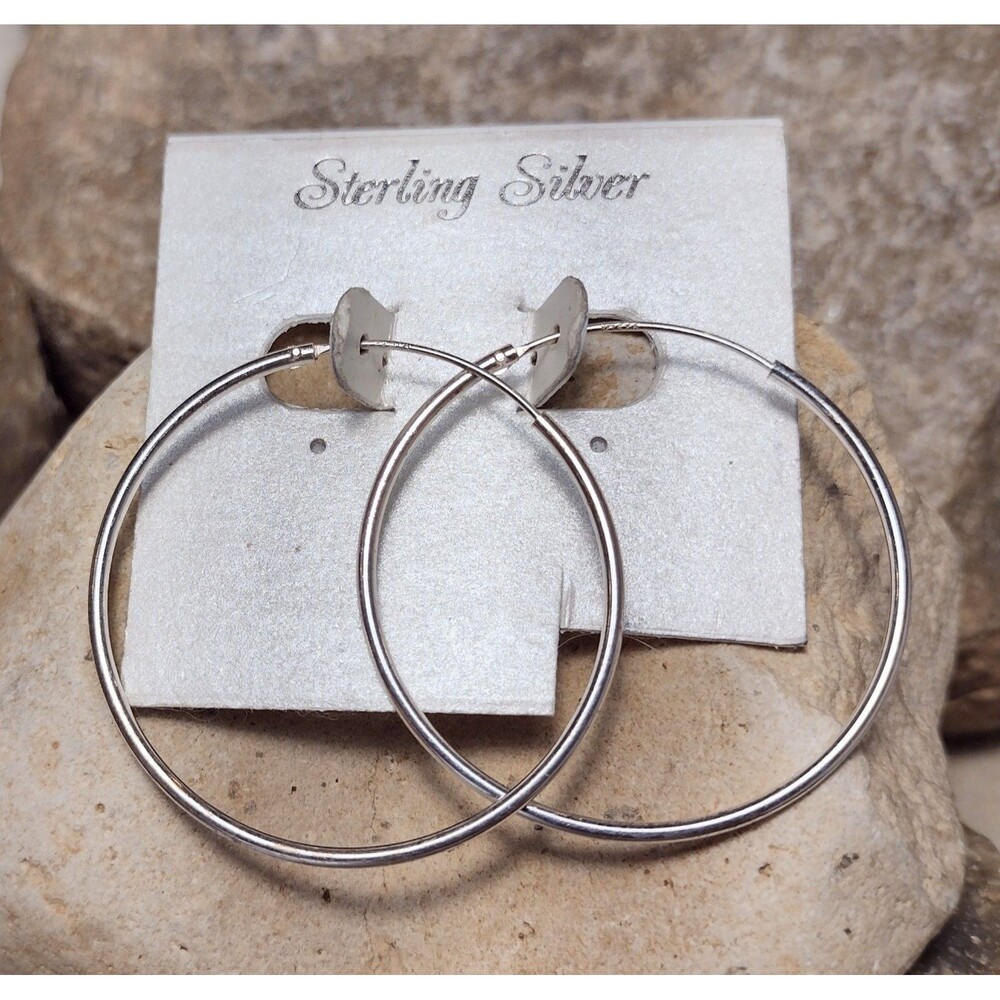 Vintage Sterling Silver Hoop Dangle Earrings NEW